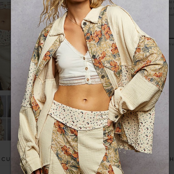 POL Pants - POL Cream Floral Button Down Shirt and Pant set